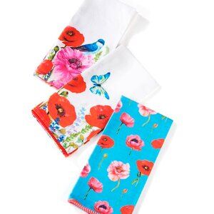 Set of three Cotton Tea Towels with Floral Print-BNI